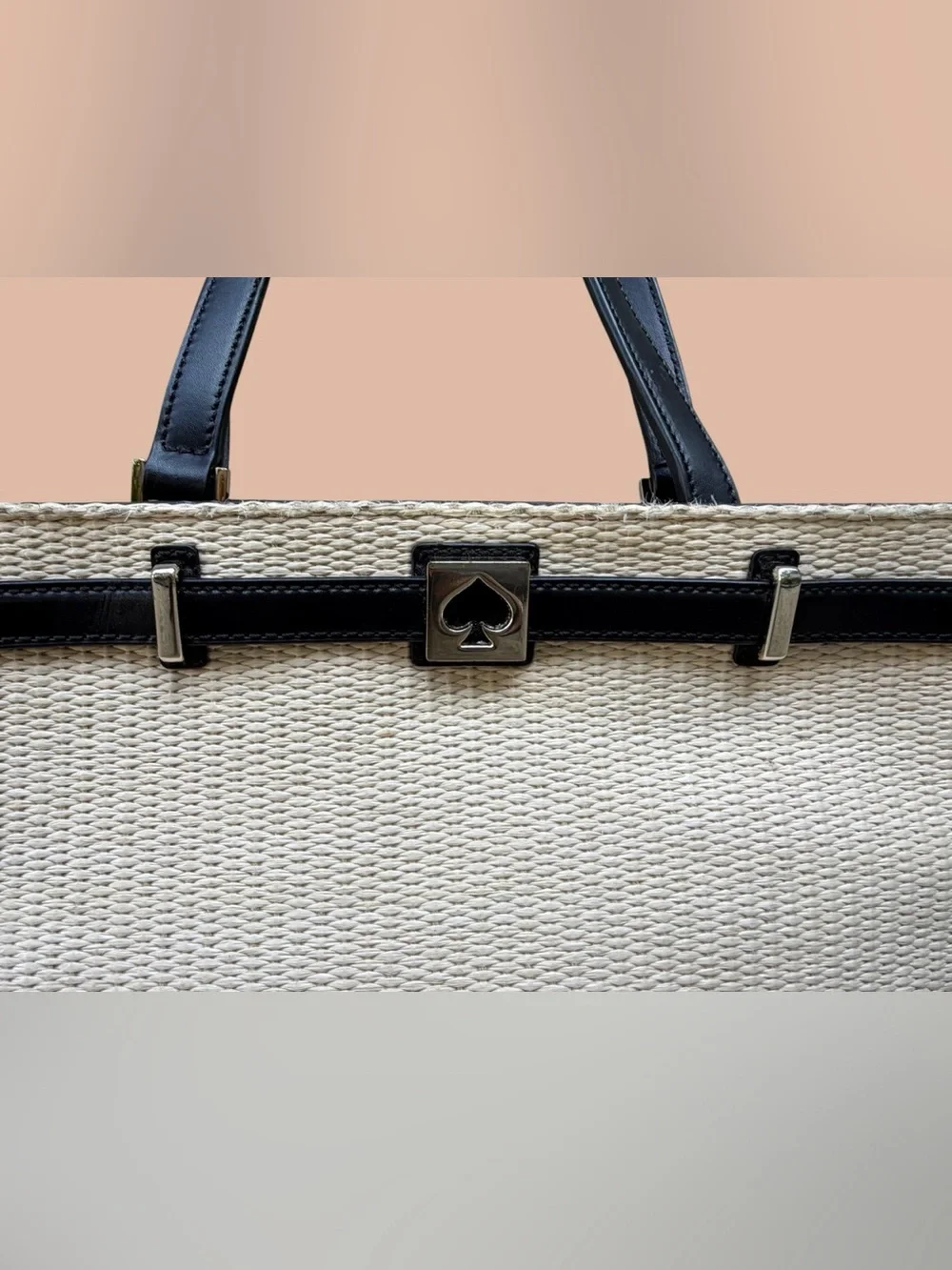 Kate Spade Leo Houston Street Two Tone Leather/Woven Straw Shoulder/Tote Bag EUC